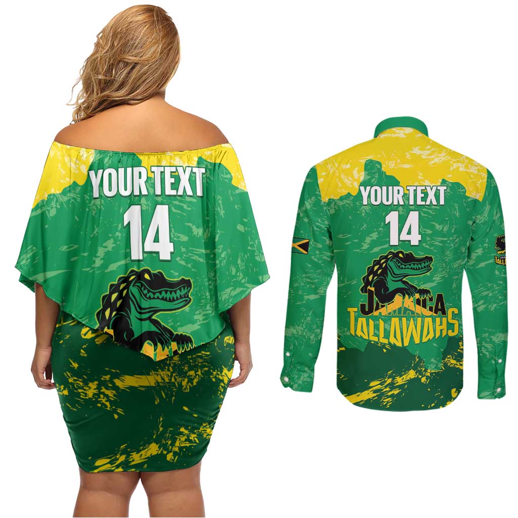Custom Jamaica Cricket Couples Matching Off Shoulder Short Dress and Long Sleeve Button Shirt Go Champions Tallawahs Grunge Style