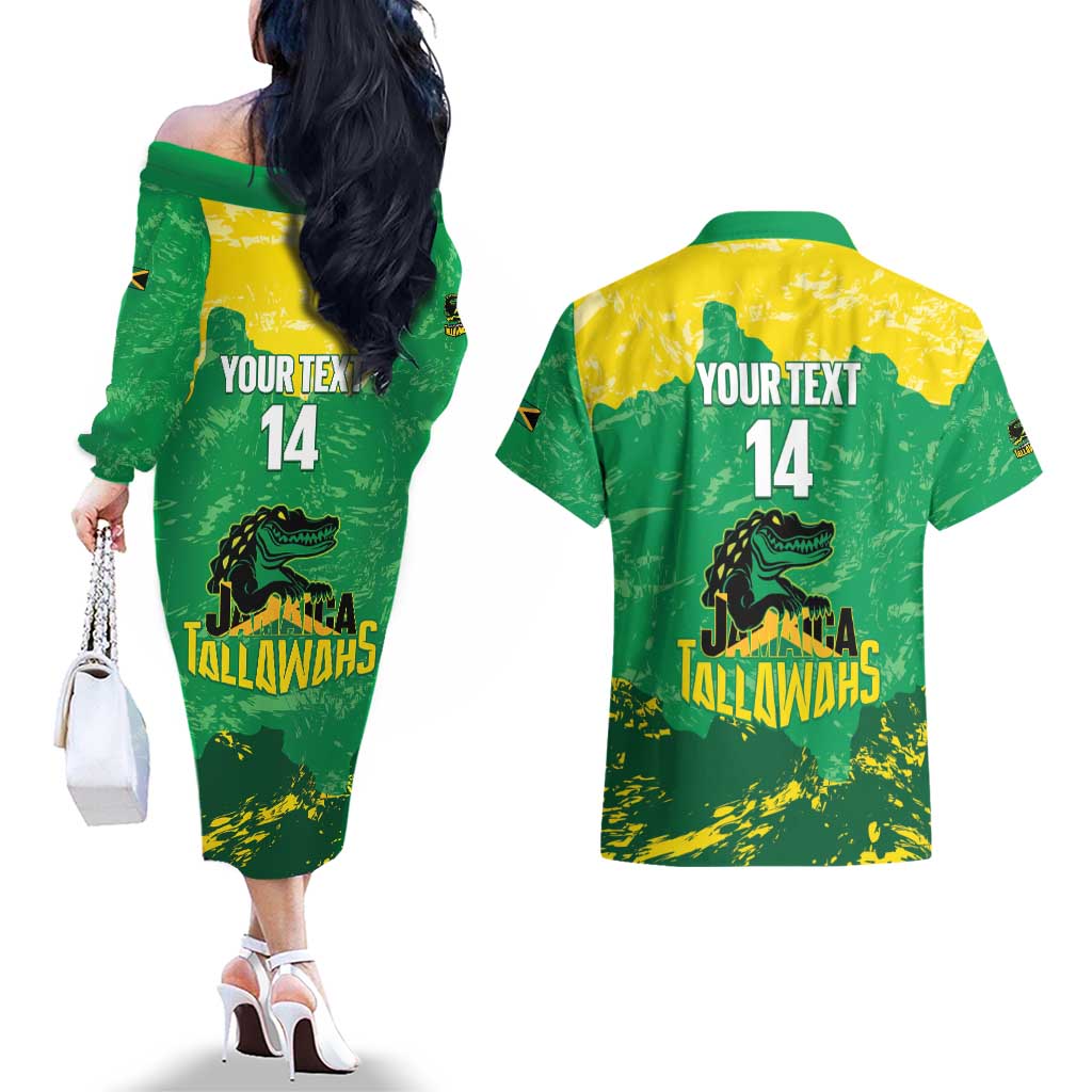 Custom Jamaica Cricket Couples Matching Off The Shoulder Long Sleeve Dress and Hawaiian Shirt Go Champions Tallawahs Grunge Style