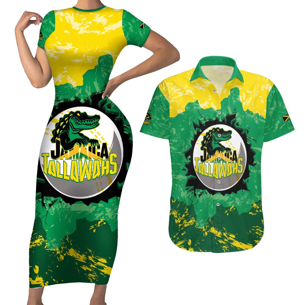 Custom Jamaica Cricket Couples Matching Short Sleeve Bodycon Dress and Hawaiian Shirt Go Champions Tallawahs Grunge Style