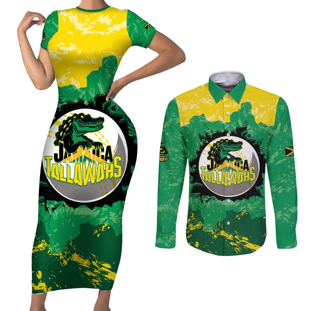 Custom Jamaica Cricket Couples Matching Short Sleeve Bodycon Dress and Long Sleeve Button Shirt Go Champions Tallawahs Grunge Style