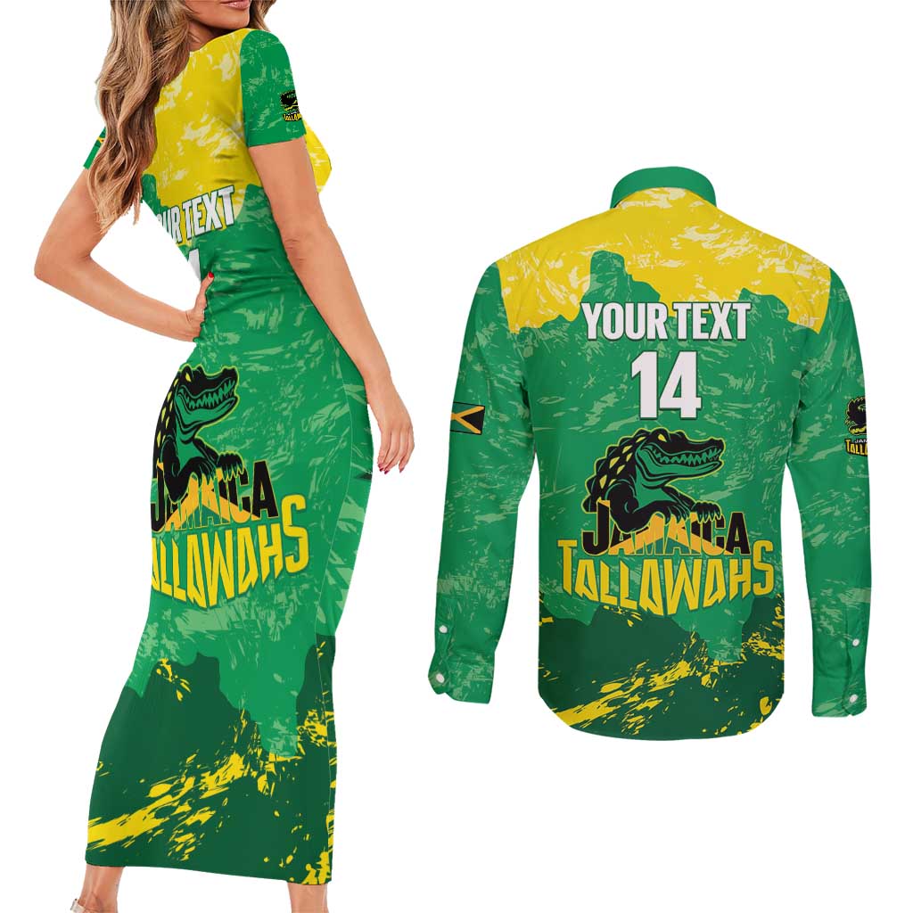 Custom Jamaica Cricket Couples Matching Short Sleeve Bodycon Dress and Long Sleeve Button Shirt Go Champions Tallawahs Grunge Style