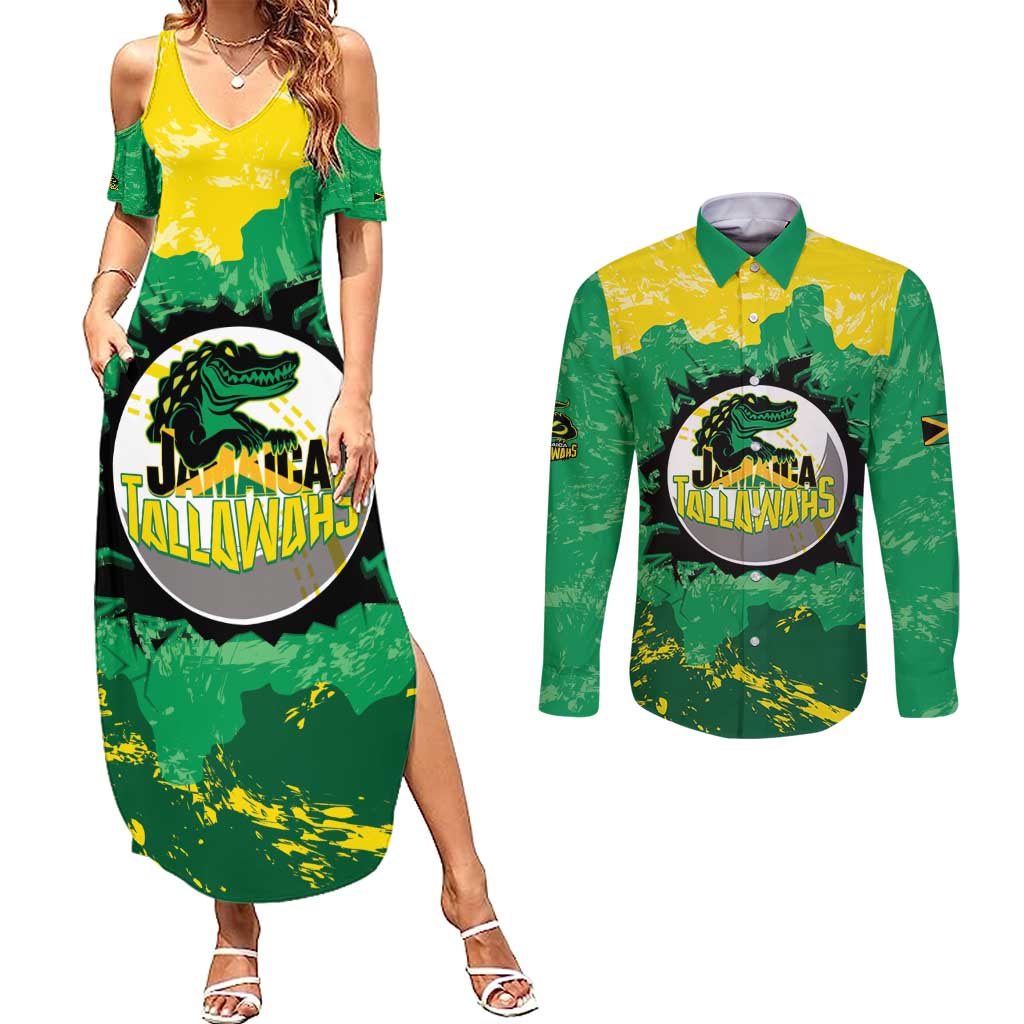 Custom Jamaica Cricket Couples Matching Summer Maxi Dress and Long Sleeve Button Shirt Go Champions Tallawahs Grunge Style