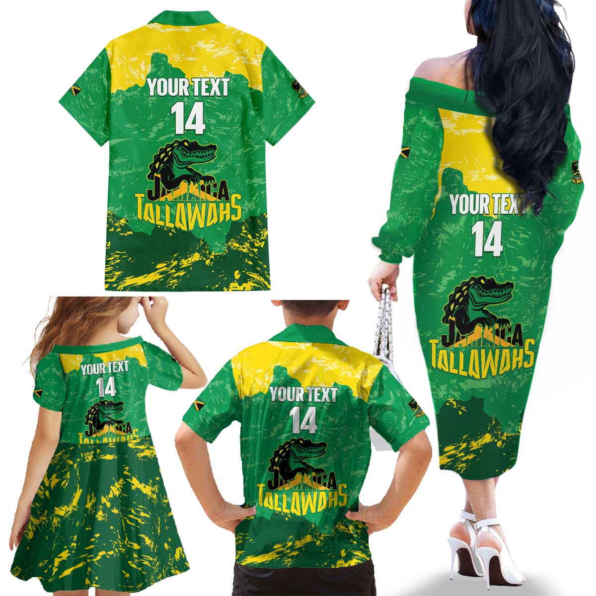Custom Jamaica Cricket Family Matching Off The Shoulder Long Sleeve Dress and Hawaiian Shirt Go Champions Tallawahs Grunge Style