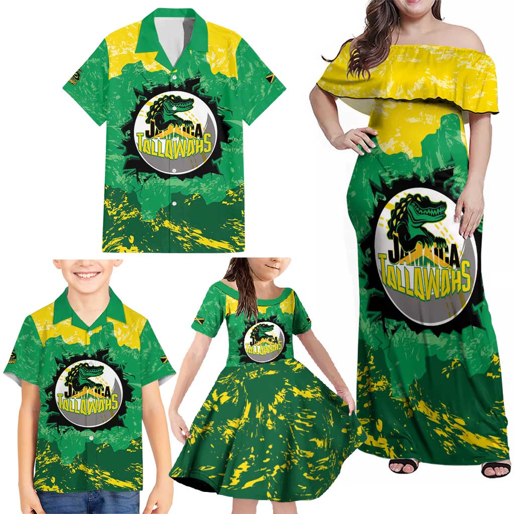 Custom Jamaica Cricket Family Matching Off Shoulder Maxi Dress and Hawaiian Shirt Go Champions Tallawahs Grunge Style