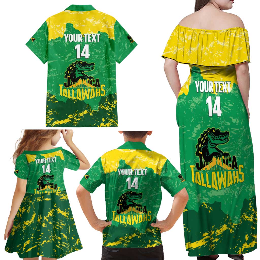 Custom Jamaica Cricket Family Matching Off Shoulder Maxi Dress and Hawaiian Shirt Go Champions Tallawahs Grunge Style