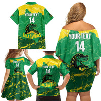 Custom Jamaica Cricket Family Matching Off Shoulder Short Dress and Hawaiian Shirt Go Champions Tallawahs Grunge Style