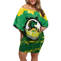 Custom Jamaica Cricket Family Matching Off Shoulder Short Dress and Hawaiian Shirt Go Champions Tallawahs Grunge Style
