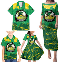 Custom Jamaica Cricket Family Matching Puletasi and Hawaiian Shirt Go Champions Tallawahs Grunge Style