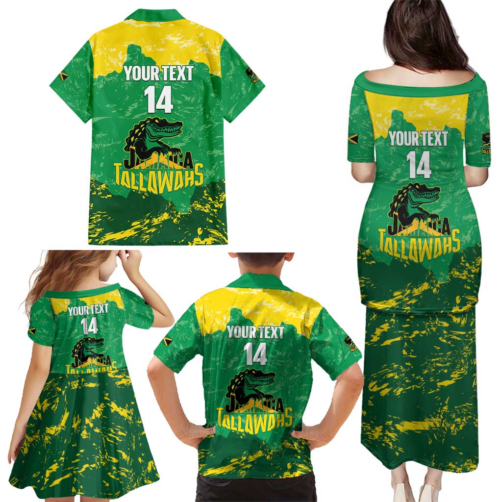 Custom Jamaica Cricket Family Matching Puletasi and Hawaiian Shirt Go Champions Tallawahs Grunge Style