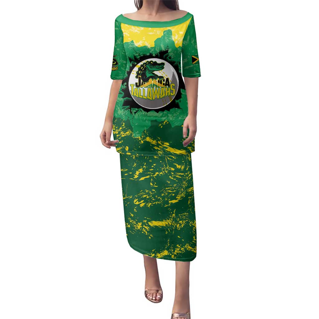 Custom Jamaica Cricket Family Matching Puletasi and Hawaiian Shirt Go Champions Tallawahs Grunge Style