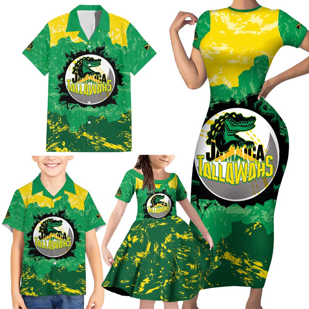 Custom Jamaica Cricket Family Matching Short Sleeve Bodycon Dress and Hawaiian Shirt Go Champions Tallawahs Grunge Style