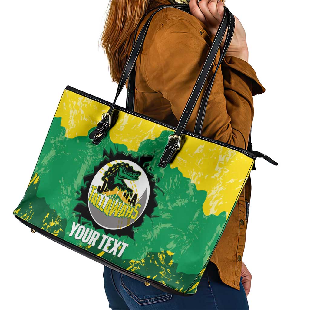 Custom Jamaica Cricket Leather Tote Bag Go Champions Tallawahs Grunge Style