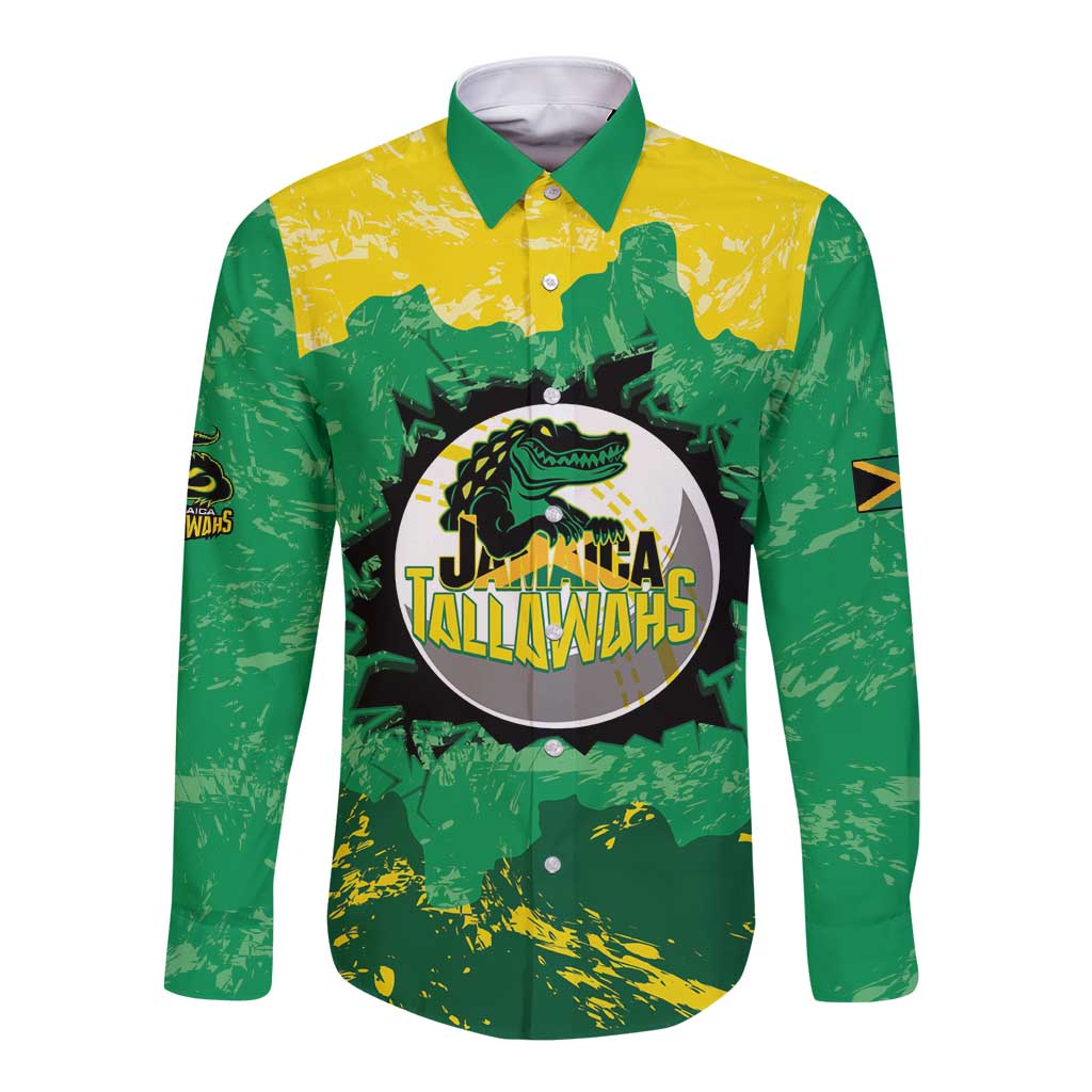 Custom Jamaica Cricket Long Sleeve Button Shirt Go Champions Tallawahs Grunge Style
