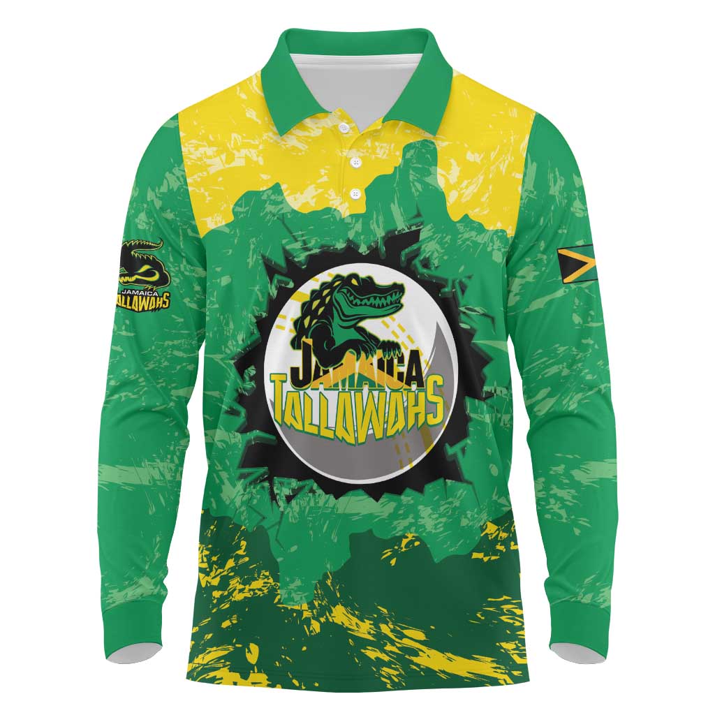 Custom Jamaica Cricket Long Sleeve Polo Shirt Go Champions Tallawahs Grunge Style