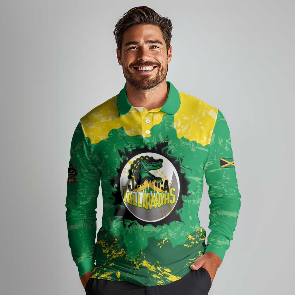 Custom Jamaica Cricket Long Sleeve Polo Shirt Go Champions Tallawahs Grunge Style