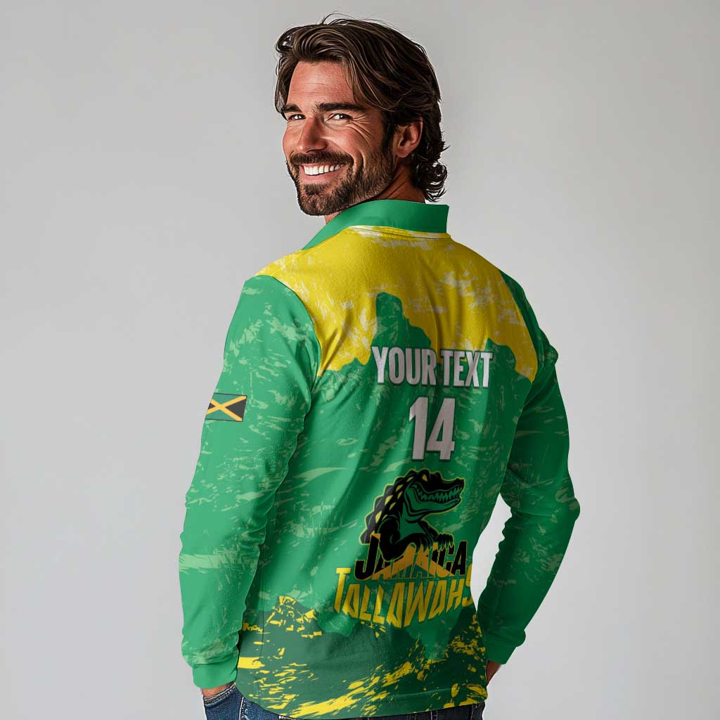 Custom Jamaica Cricket Long Sleeve Polo Shirt Go Champions Tallawahs Grunge Style