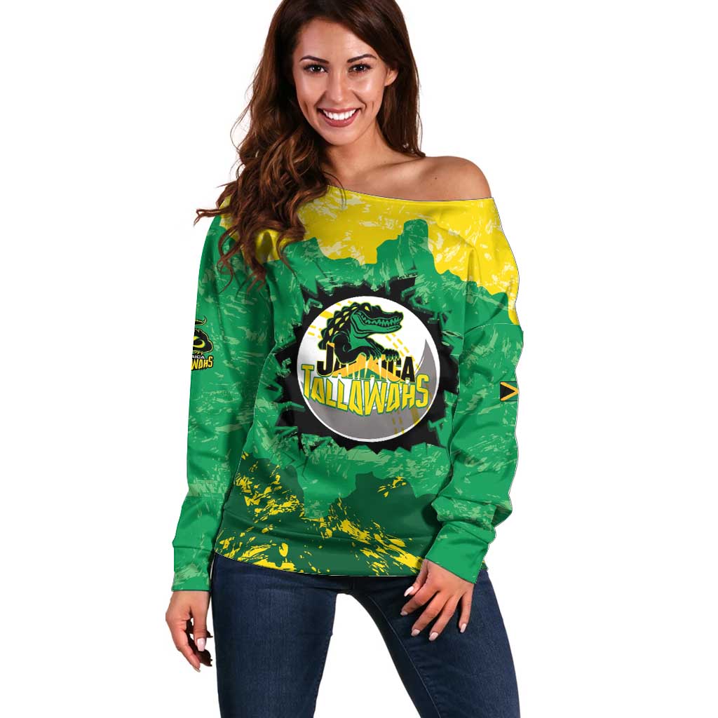 Custom Jamaica Cricket Off Shoulder Sweater Go Champions Tallawahs Grunge Style