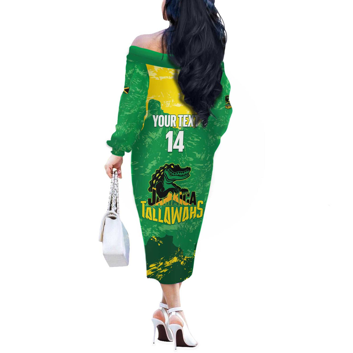 Custom Jamaica Cricket Off The Shoulder Long Sleeve Dress Go Champions Tallawahs Grunge Style