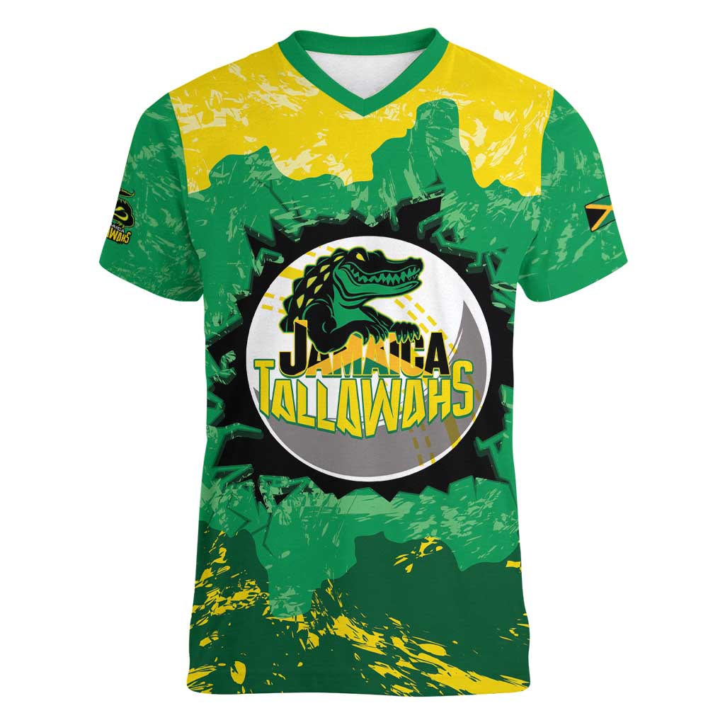 Custom Jamaica Cricket Women V-Neck T-Shirt Go Champions Tallawahs Grunge Style