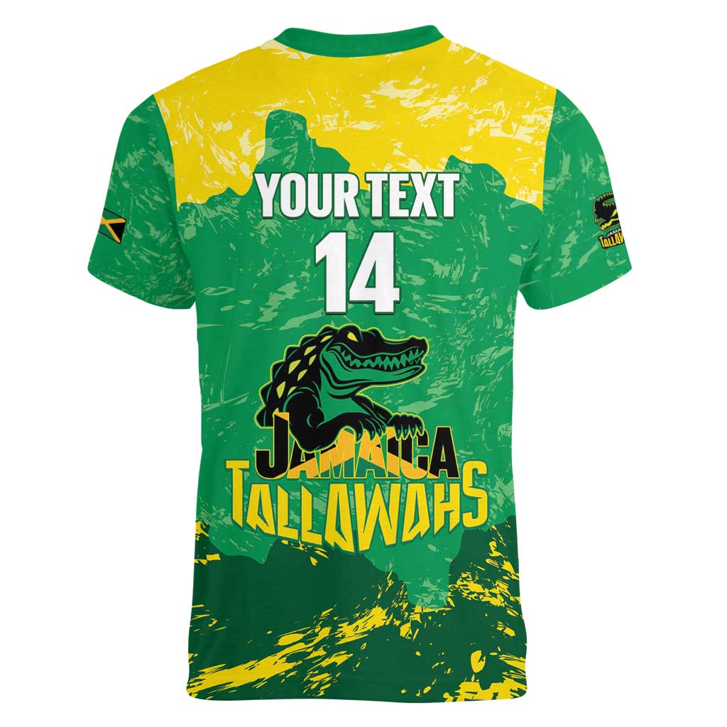 Custom Jamaica Cricket Women V-Neck T-Shirt Go Champions Tallawahs Grunge Style