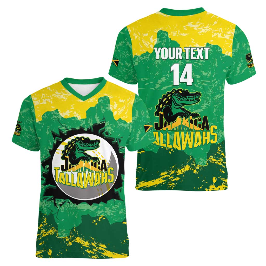 Custom Jamaica Cricket Women V-Neck T-Shirt Go Champions Tallawahs Grunge Style