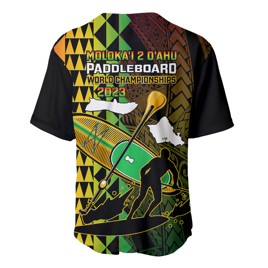 Paddle Board Hawaii Baseball Jersey Molokai 2 Oahu World Championships Kakau Pattern - Wonder Print Shop