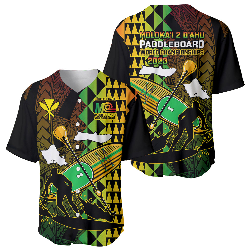 Paddle Board Hawaii Baseball Jersey Molokai 2 Oahu World Championships Kakau Pattern - Wonder Print Shop
