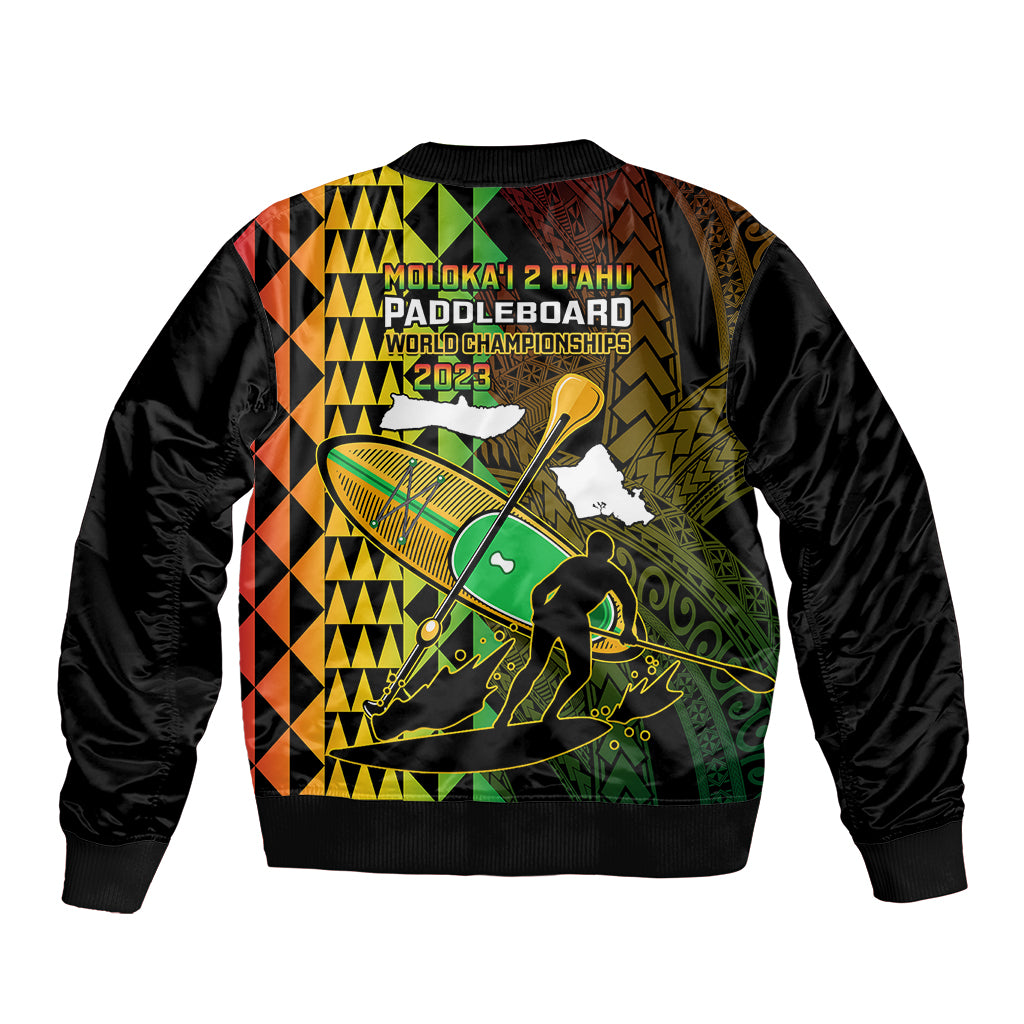 Paddle Board Hawaii Bomber Jacket Molokai 2 Oahu World Championships Kakau Pattern - Wonder Print Shop