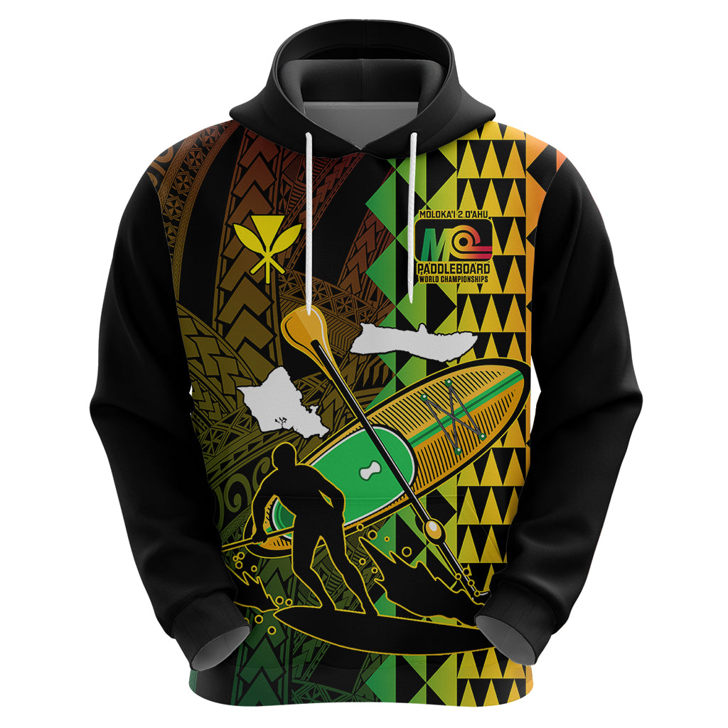 Paddle Board Hawaii Hoodie Molokai 2 Oahu World Championships Kakau Pattern - Wonder Print Shop