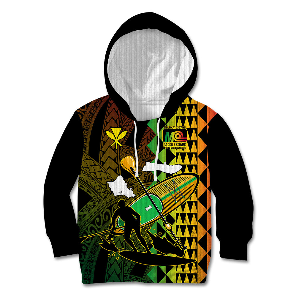 Paddle Board Hawaii Kid Hoodie Molokai 2 Oahu World Championships Kakau Pattern - Wonder Print Shop