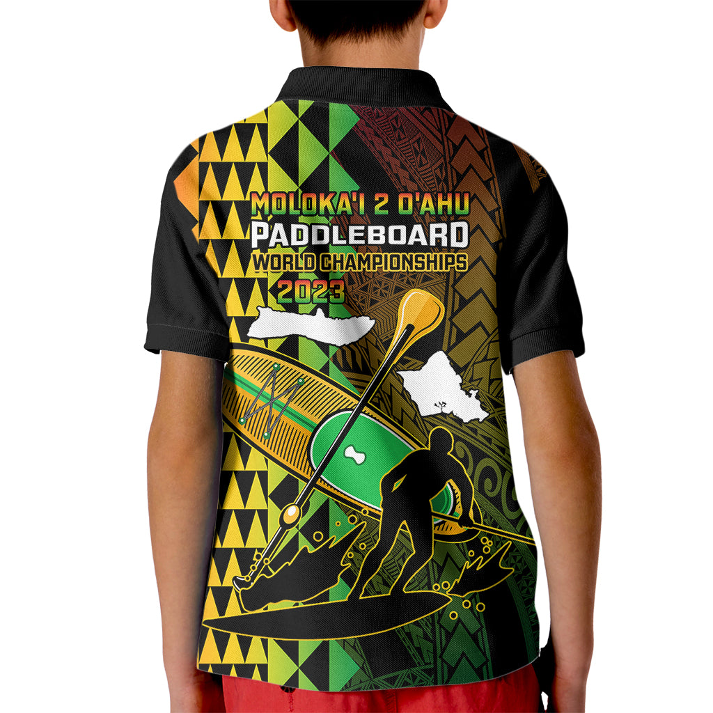Paddle Board Hawaii Kid Polo Shirt Molokai 2 Oahu World Championships Kakau Pattern - Wonder Print Shop