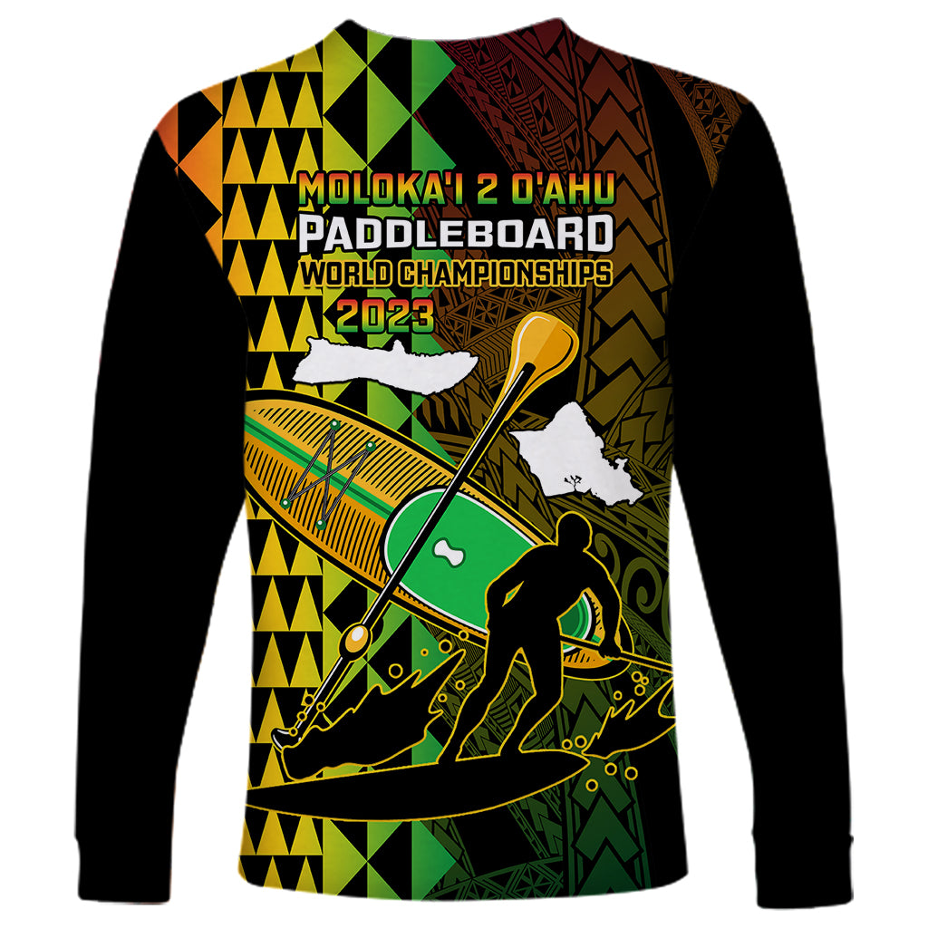 Paddle Board Hawaii Long Sleeve Shirt Molokai 2 Oahu World Championships Kakau Pattern - Wonder Print Shop