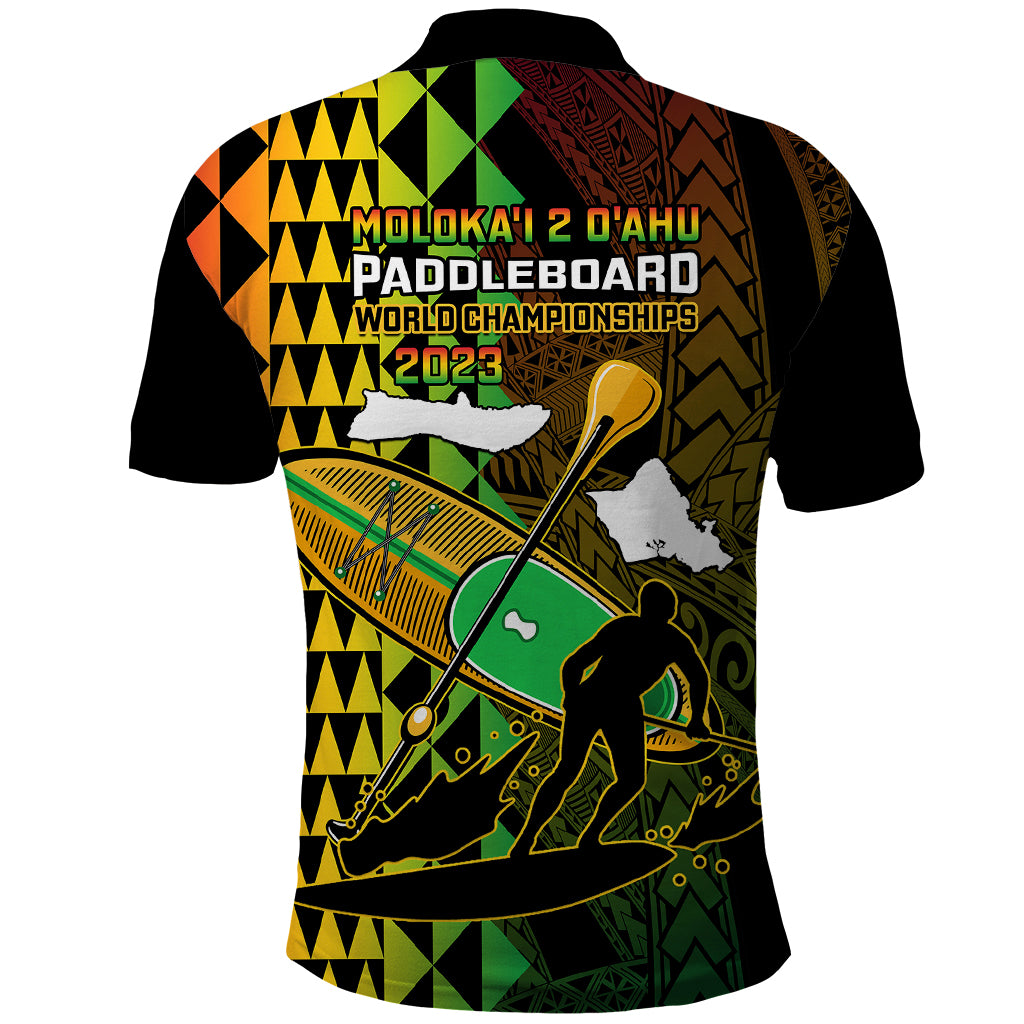 Paddle Board Hawaii Polo Shirt Molokai 2 Oahu World Championships Kakau Pattern - Wonder Print Shop