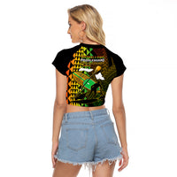 Paddle Board Hawaii Raglan Cropped T Shirt Molokai 2 Oahu World Championships Kakau Pattern - Wonder Print Shop