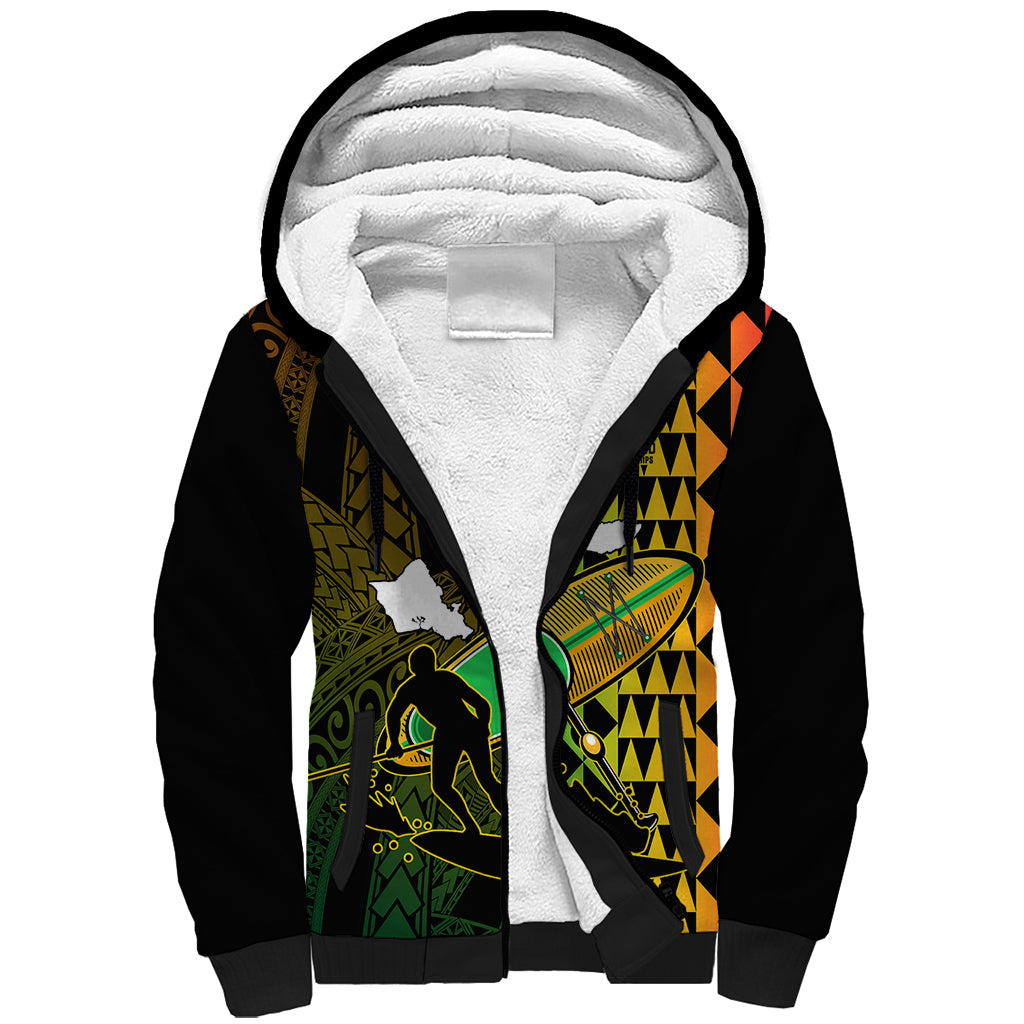 Paddle Board Hawaii Sherpa Hoodie Molokai 2 Oahu World Championships Kakau Pattern - Wonder Print Shop