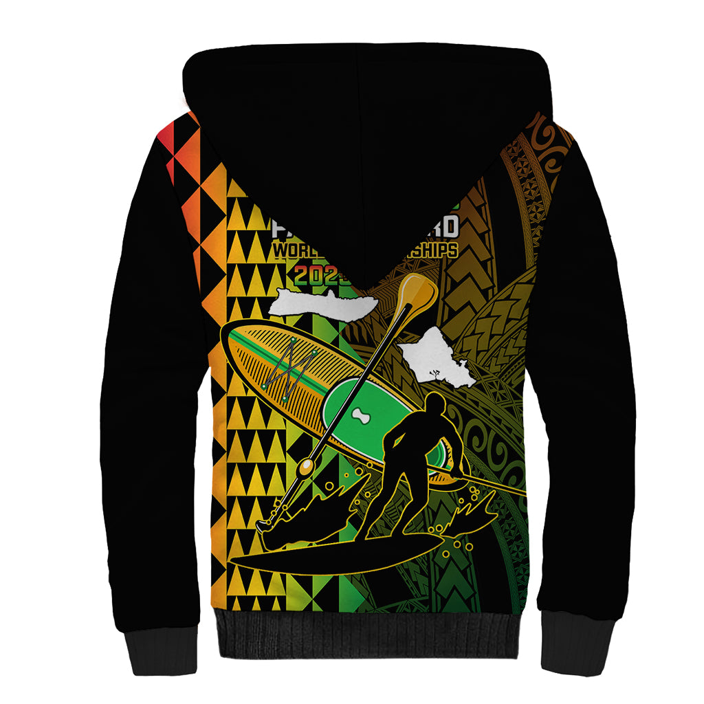 Paddle Board Hawaii Sherpa Hoodie Molokai 2 Oahu World Championships Kakau Pattern - Wonder Print Shop
