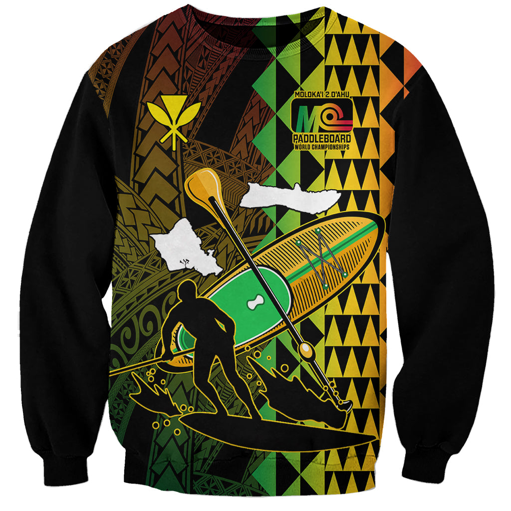 Paddle Board Hawaii Sweatshirt Molokai 2 Oahu World Championships Kakau Pattern - Wonder Print Shop