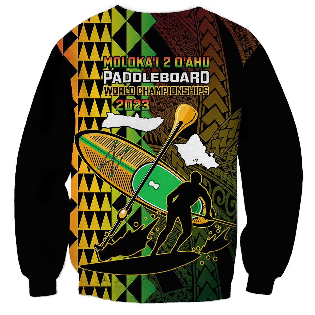 Paddle Board Hawaii Sweatshirt Molokai 2 Oahu World Championships Kakau Pattern - Wonder Print Shop
