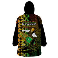 Paddle Board Hawaii Wearable Blanket Hoodie Molokai 2 Oahu World Championships Kakau Pattern - Wonder Print Shop