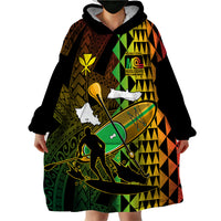 Paddle Board Hawaii Wearable Blanket Hoodie Molokai 2 Oahu World Championships Kakau Pattern - Wonder Print Shop