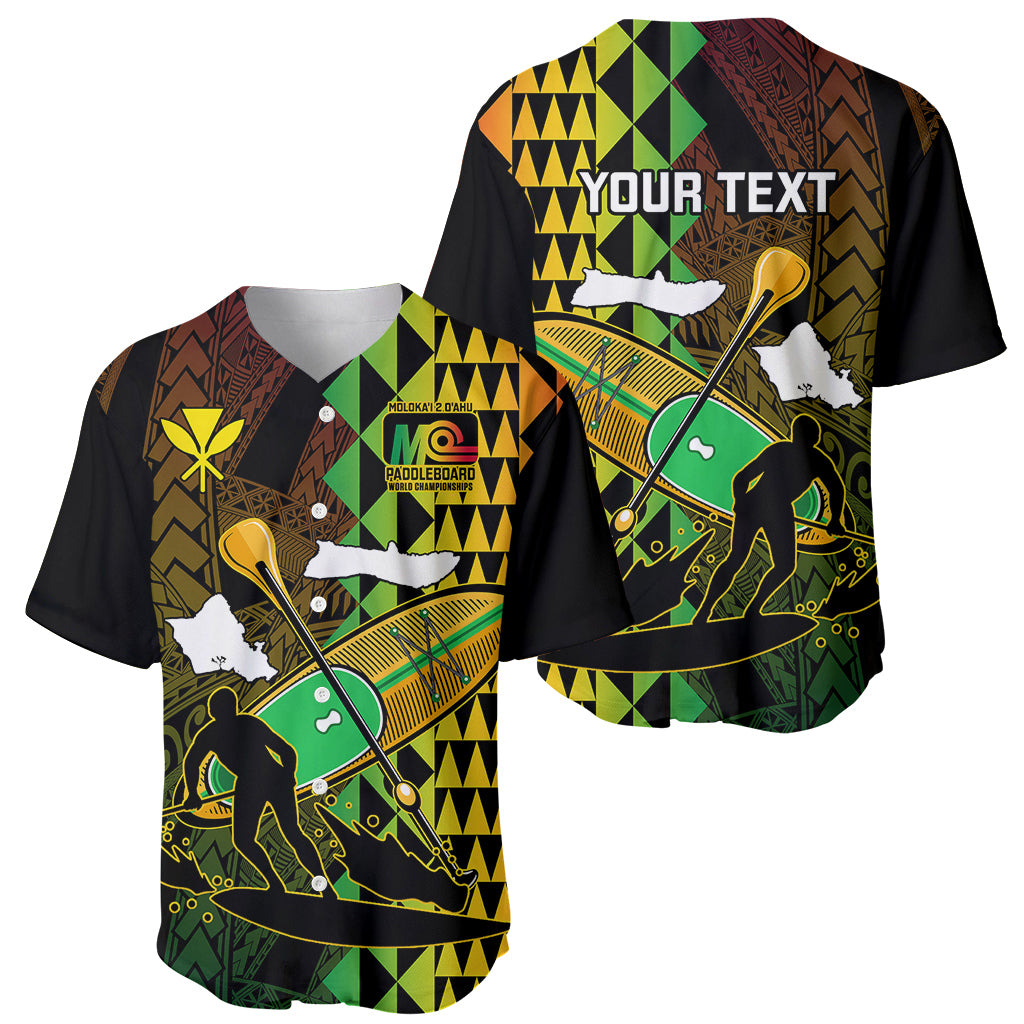 Personalised Paddle Board Hawaii Baseball Jersey Molokai 2 Oahu World Championships Kakau Pattern - Wonder Print Shop