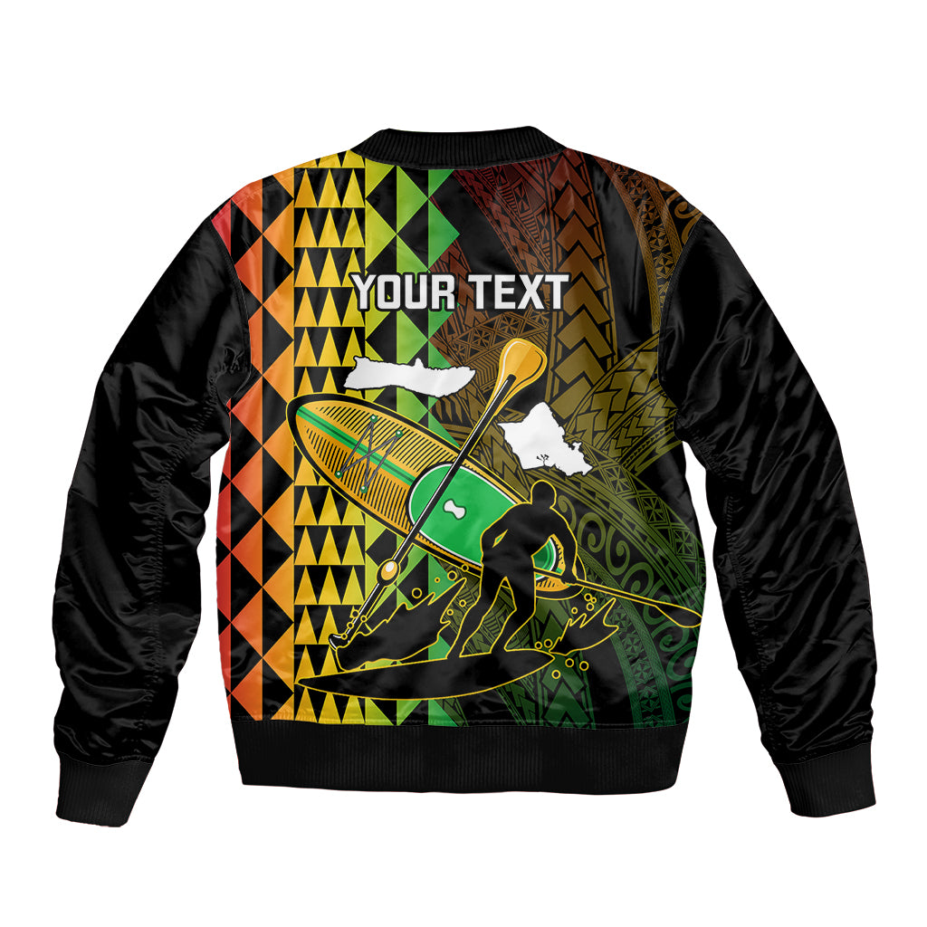 Personalised Paddle Board Hawaii Bomber Jacket Molokai 2 Oahu World Championships Kakau Pattern - Wonder Print Shop
