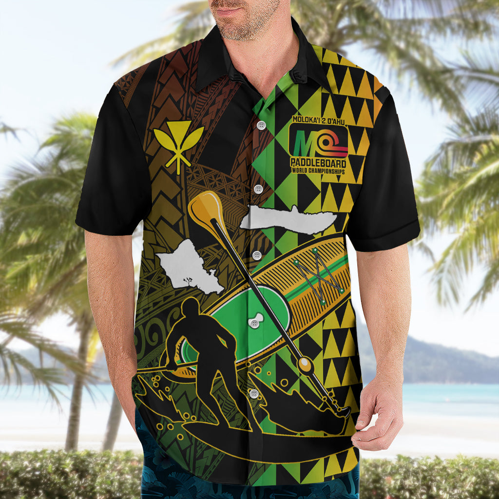 Personalised Paddle Board Hawaii Hawaiian Shirt Molokai 2 Oahu World Championships Kakau Pattern - Wonder Print Shop