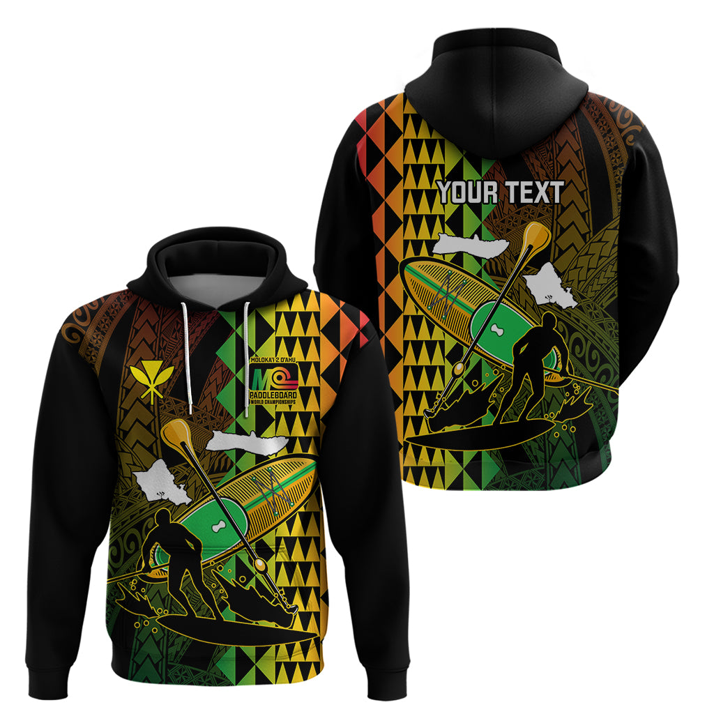 Personalised Paddle Board Hawaii Hoodie Molokai 2 Oahu World Championships Kakau Pattern - Wonder Print Shop
