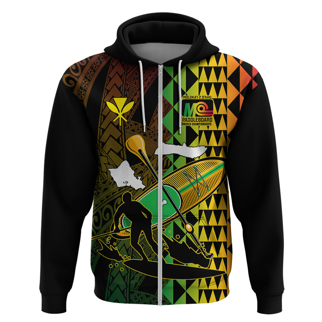 Personalised Paddle Board Hawaii Hoodie Molokai 2 Oahu World Championships Kakau Pattern - Wonder Print Shop