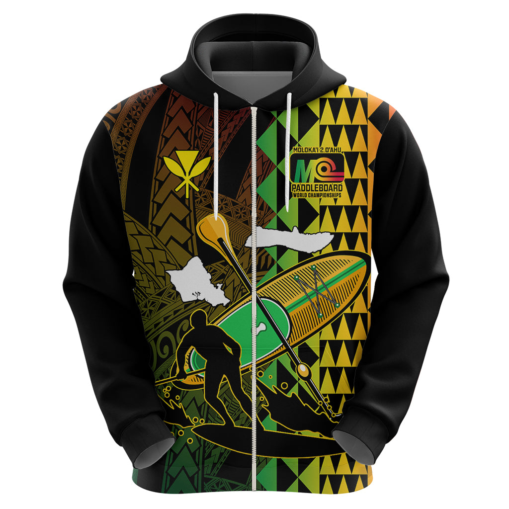 Personalised Paddle Board Hawaii Hoodie Molokai 2 Oahu World Championships Kakau Pattern - Wonder Print Shop