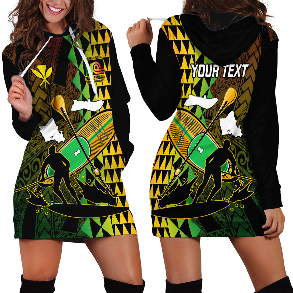 Personalised Paddle Board Hawaii Hoodie Dress Molokai 2 Oahu World Championships Kakau Pattern - Wonder Print Shop