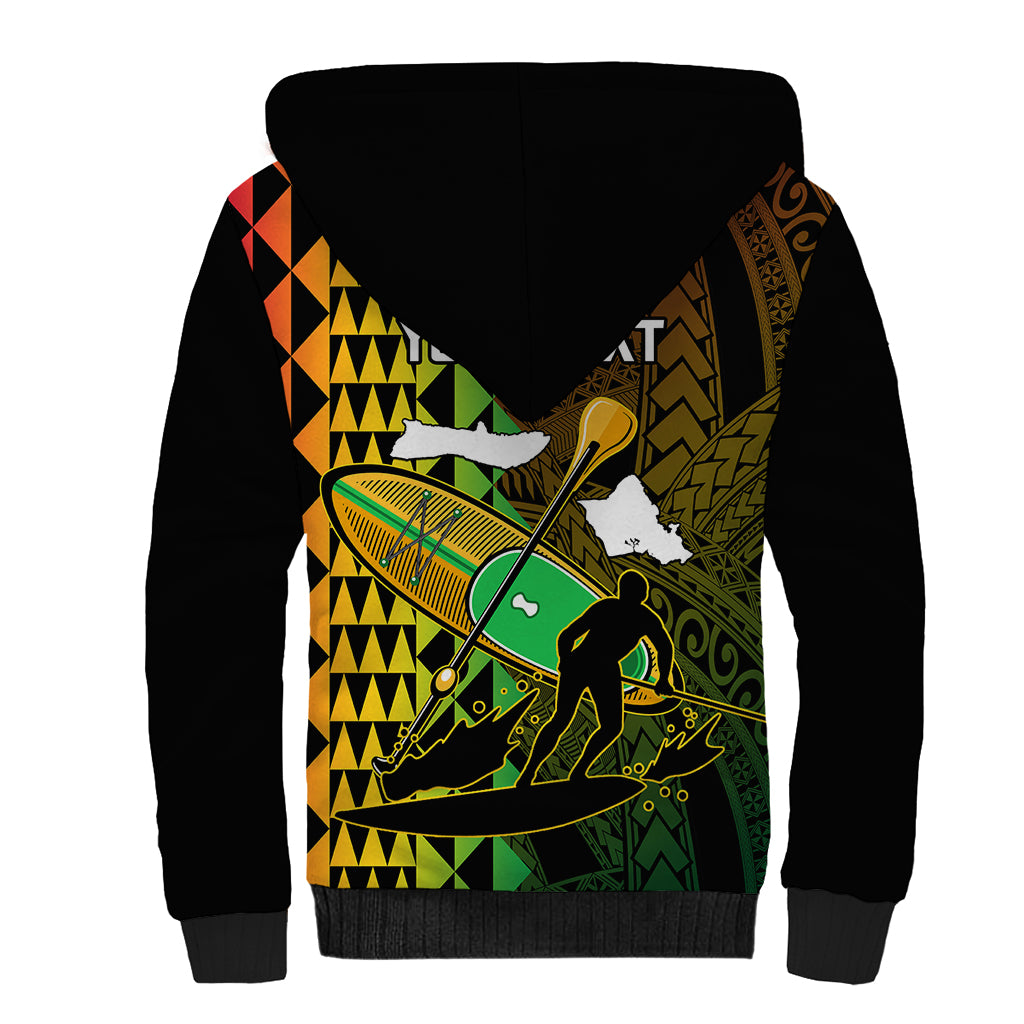 Personalised Paddle Board Hawaii Sherpa Hoodie Molokai 2 Oahu World Championships Kakau Pattern - Wonder Print Shop