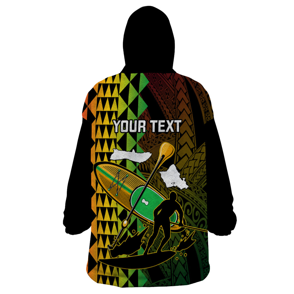 Personalised Paddle Board Hawaii Wearable Blanket Hoodie Molokai 2 Oahu World Championships Kakau Pattern - Wonder Print Shop