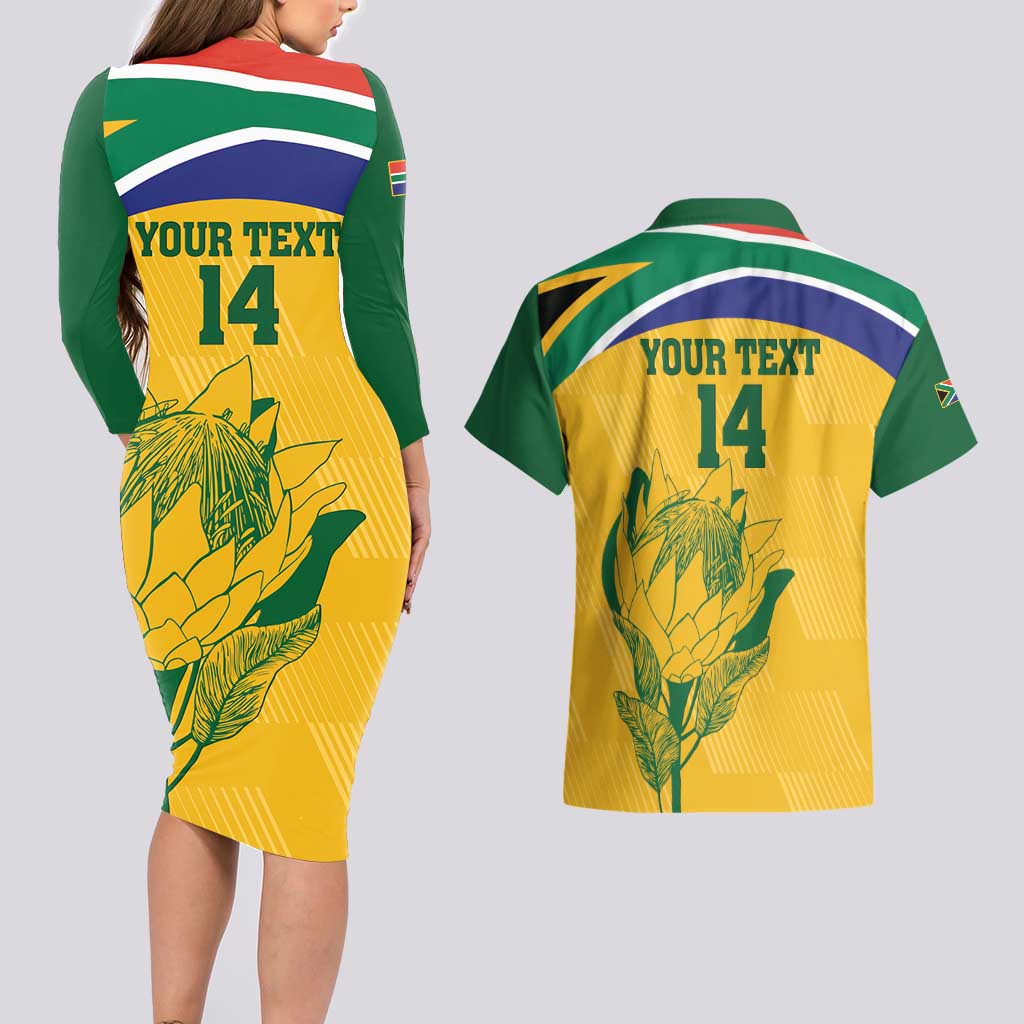 Custom South Africa Cricket Couples Matching Long Sleeve Bodycon Dress and Hawaiian Shirt Go Champions World Cup Proteas - Wonder Print Shop